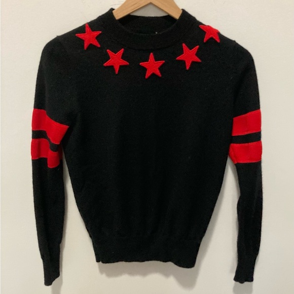 Givenchy Wool Stars & Striped Sweater Mock Neck Long Sleeve Black Red Size M - Picture 3 of 9